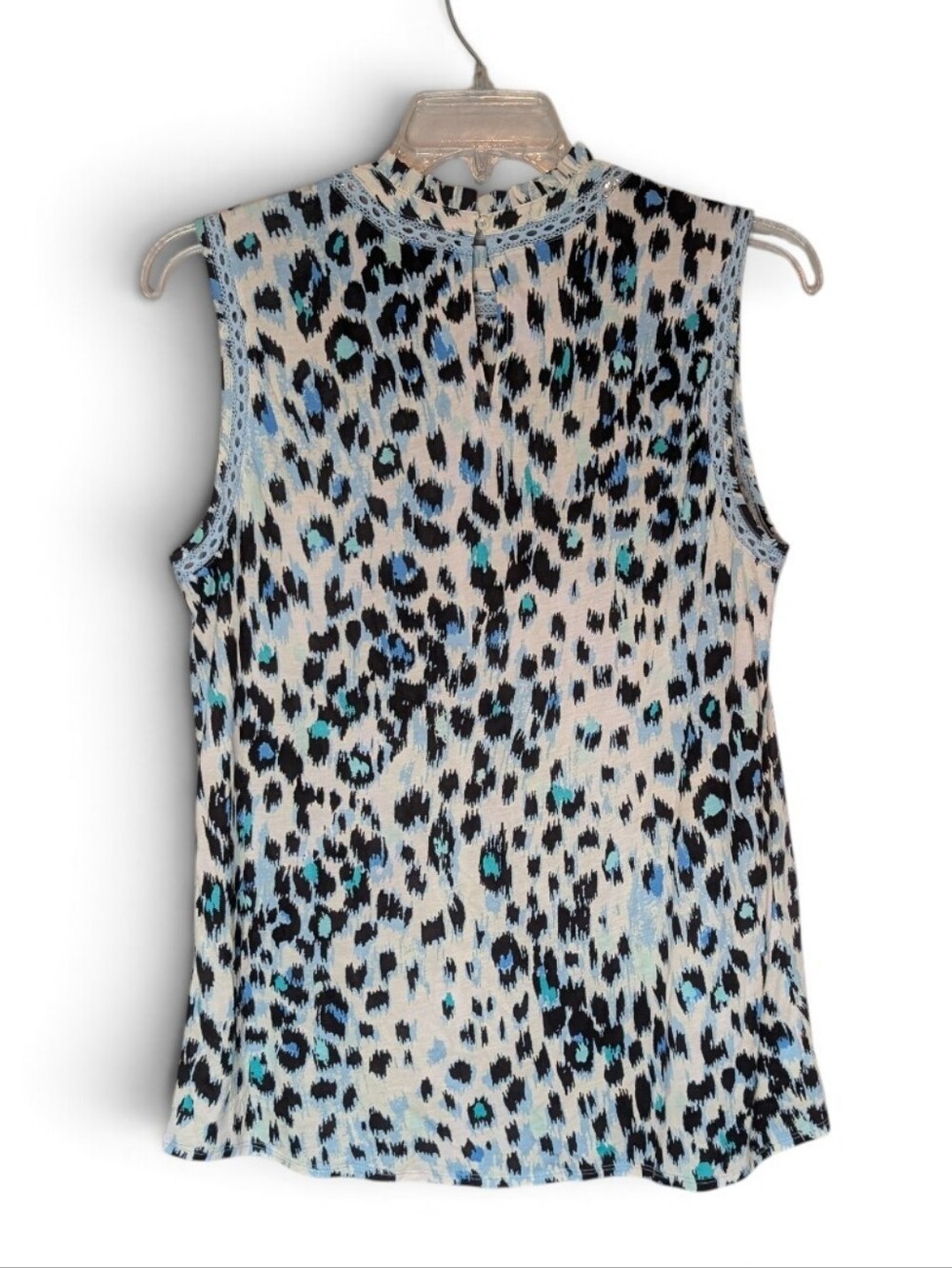 LOFT Sleeveless Mock Neck Leopard Blouse, Blue Trim Sz.L